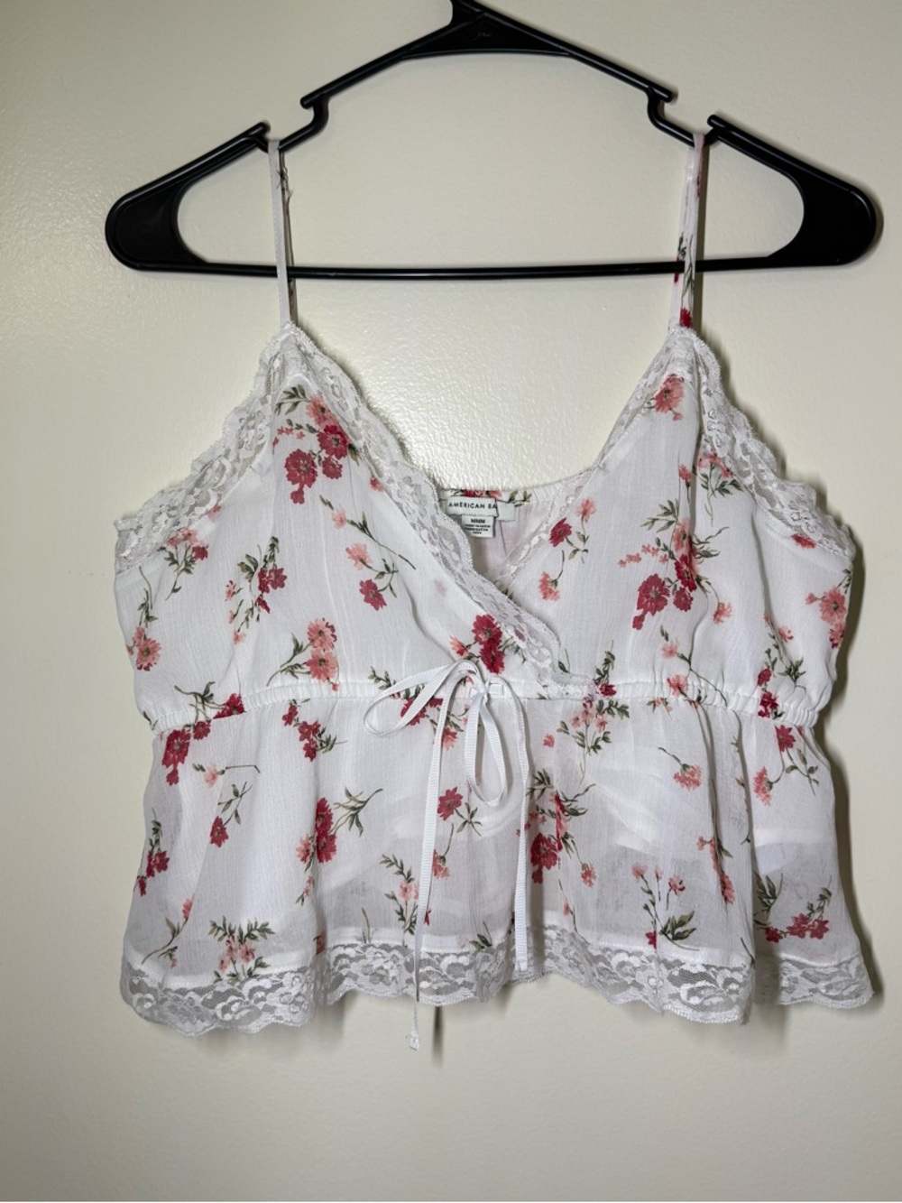 American Eagle Outfitters White Floral Lace-Trim Cami
